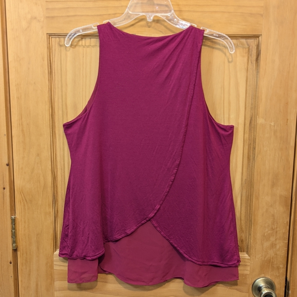 Ann Taylor Loft Womens Large Tank Top Lined Overlay Panel Burgundy Sleeveless - Picture 2 of 5